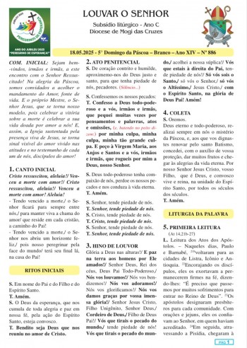 Louvar o Senhor - Ano C - 18 de maio de 2025 - 5º Domingo da Páscoa