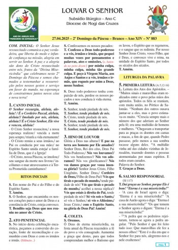 Louvar o Senhor - Ano C - 27 de abril de 2025 - 2º Domingo da Páscoa