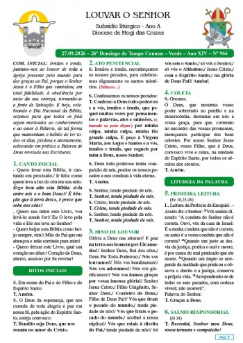 Louvar o Senhor - Ano A - 27 de setembro de 2026 - 26º Domingo do Tempo Comum