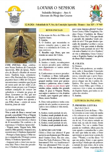 Louvar o Senhor - 12 de outubro de 2026 – Solenidade de N. Sra. da Conceição Aparecida