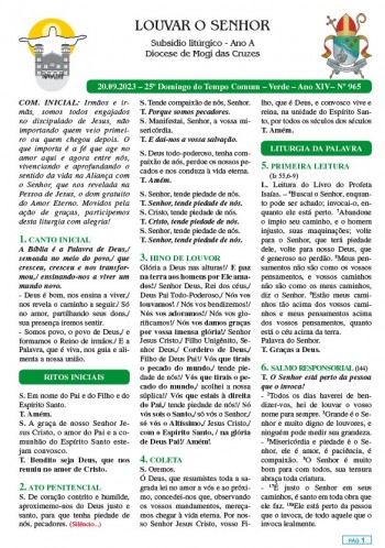 Louvar o Senhor - Ano A - 20 de setembro de 2026 - 25º Domingo do Tempo Comum