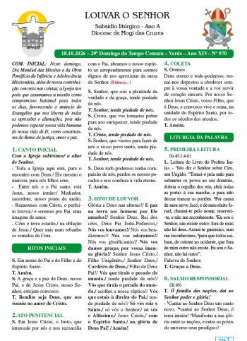 Louvar o Senhor - Ano A - 18 de outubro de 2026 - 29º Domingo da Páscoa