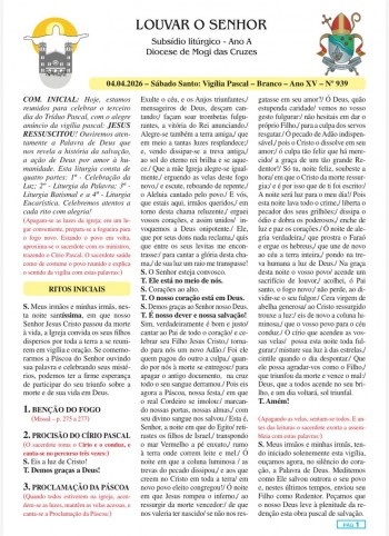 Louvar o Senhor - Ano A - 04 de abril de 2026 - Sábado Santo: Vigília Pascal